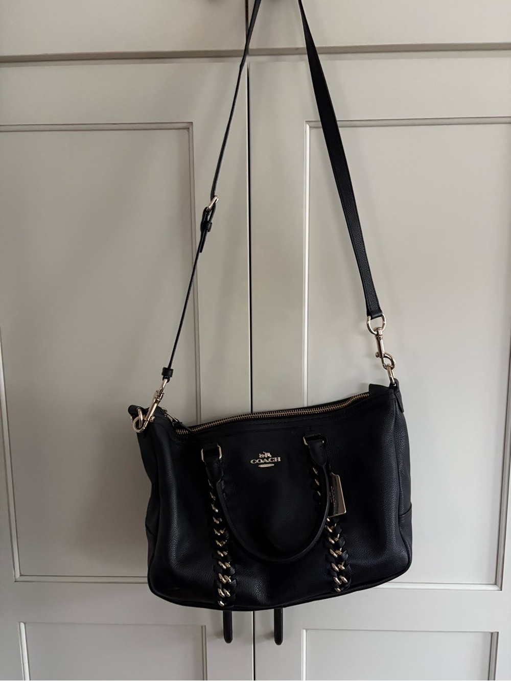 Coach Black Leather Satchel with Braided Gold-Trim Detailing - Picture 3 of 4